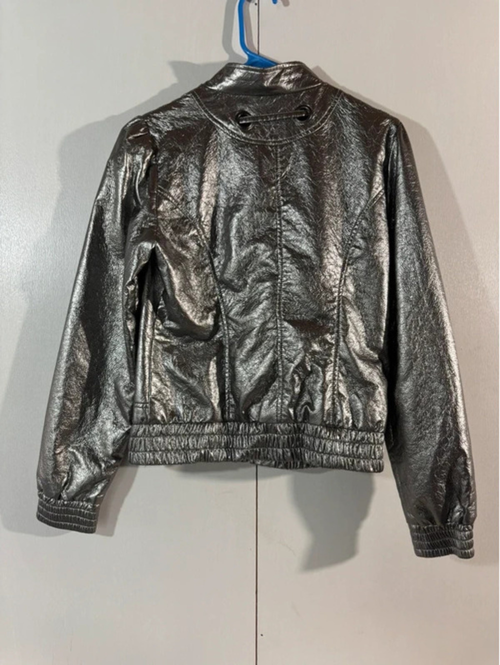 Candie’s Metallic Silver Moto Jacket Women’s M Shiny Y2K Biker